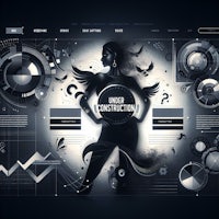 a black and white web design with a woman in the background